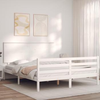 Cama King Size con cabecero blanco de madera maciza
