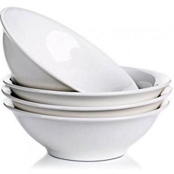 LIFVER 550ml Cuencos de Porcelana, Cuencos Sopa, Plato de Fideos Conjunto, Blanco Natural, Juego de 4