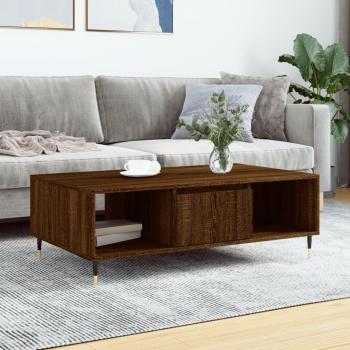 Mesa de centro de madera multicapa en color roble marrón, dimensiones 104x60x35 cm