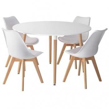 Mesa Redonda Martha 120cm con 4 Sillas Nora Blancas