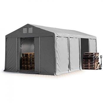 Carpa Almacén Industrial 5x8 m - Altura Lateral de 3 m, PVC 850, Impermeable, Gris con Puerta Corrediza