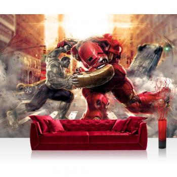 Papel Pintado Fotográfico Premium Plus pared Marvel Avengers – Papel pintado fotográfico pintado cuadro – Niños niños pintado Action Hulk Robot Calle Rojo – No. 2416, rojo, Fototapete 368x254cm | PREMIUM Blue Back