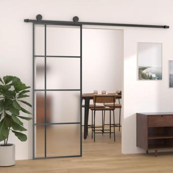 Black Frosted ESG Glass and Aluminum Sliding Door 76x205 cm