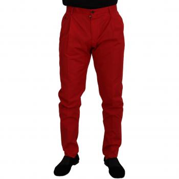 Dolce & Gabbana Red Cotton Slim Fit Trousers Chinos Pants - IT44 | XS