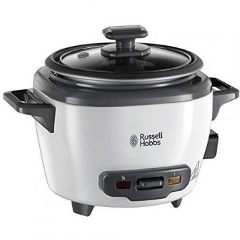 Russell Hobbs Arrocera - Capacidad 0,4 litros, 3 Raciones, Olla Arrocera Pequeña, Función Mantener el Calor, Recipiente Antiadherente, Taza y Cuchara Medidora, Tapa Cristal Templado, 200 W - 27020-56