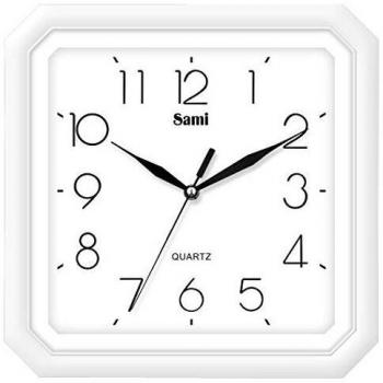 Sami Reloj de Pared Cuadrado, 27,5x27,5 cm, Estilo clásico, Cocina u Oficina, Color del Marco: Blanco.