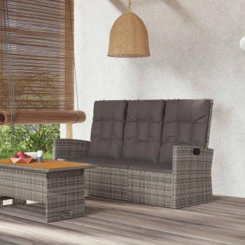 Reclining Garden Bench with Cushions 173cm Grey Poly Rattan