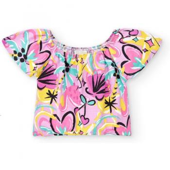 Camiseta de niña Tuc Tuc estampada con cuello elástico y manga corta Flamingo Mood