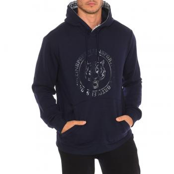 Philipp Plein Men's Plein Sport Circle Logo Taped Hood Navy Blue Hoodie - Black - Size: Regular/36