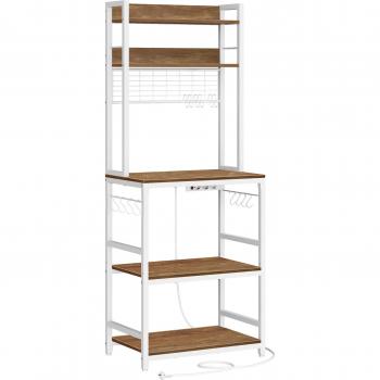 Estantería de Cocina VASAGLE con Toma de Corriente, Soporte para Microondas, 14 Ganchos, 40 x 60 x 170 cm, Marrón Rústico y Negro/Greige y Negro
