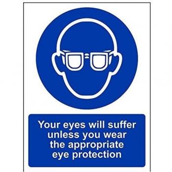 vsafety 41045 an-sTus Ojos Se sufren a menos que You wear la adecuada protección ocular obligatorio EPI señal, autoadhesivos, vertical, 150 mm x 200 mm), color azul