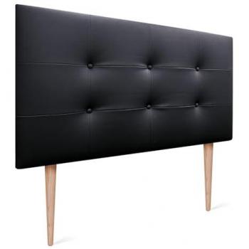 Cabecero Acolchado Capitone 90x115cm en Polipiel Negro con Grosor de 8cm y Patas para Camas 70/80/90