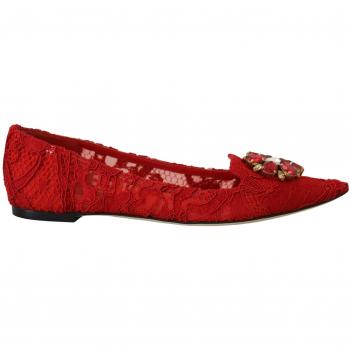 Red Taormina Crystals Loafers Flats Shoes - EU39/US8.5