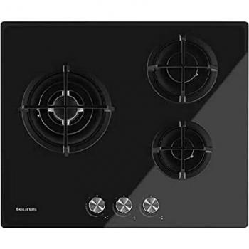 Taurus CG3HN/B - Placa de gas, 6050W, 3 zonas cocción, mandos mecánicos, llama ajustable, quemador triple rápido 3,3kW, válvulas seguridad, apta para gas natural, incluye inyectores gas butano, negro
