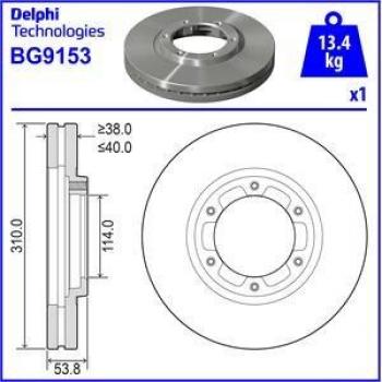 Disco de freno DELPHI BG9153, tipo: disco de freno, características: diseño optimizado para una mejor disipación del calor, fabricación con materiales de alta calidad para mayor durabilidad, resistencia a la corrosión y al