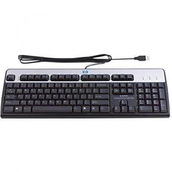 HP Teclado USB Estándar con Cable, QWERTY para Windows 2000/XP - Plata/Negro