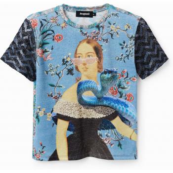 Desigual Women's Multicolor Printed Blue Tee with Contrasts - XL