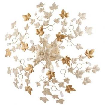Plafón de hierro marfil dorado claro y pedrería seis luces 80x h22 cm Ivy
