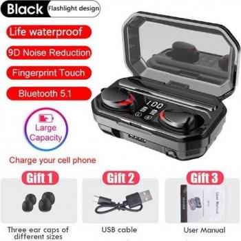 Auriculares inalámbricos V5.1 estéreo 9D a prueba de agua con caja de carga para deportes