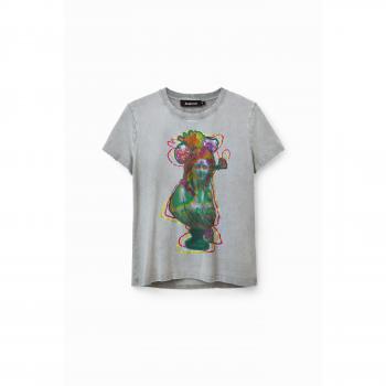 Desigual Gray Logo Print Cotton T-Shirt - XL
