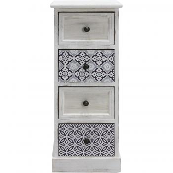 Cómoda Shabby Chic de Madera Blanca y Azul con 4 Cajones para Baño - Mobili Rebecca, 76x30x25 cm