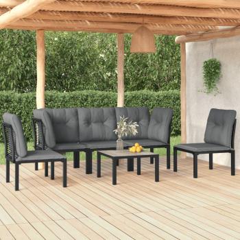vidaXL 6-Piece Black and Grey Poly Rattan Garden Lounge Set