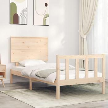 Estructura de cama individual con cabecero de madera maciza y pequeña cintura redonda