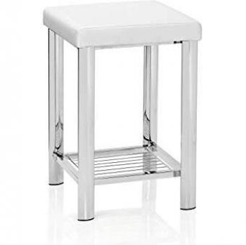 ANDREA HOUSE Taburete EF.Piel BL/Croma. 30X30X48
