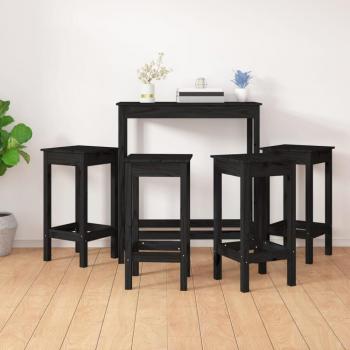 Set de bar 5 piezas negro madera maciza de pino