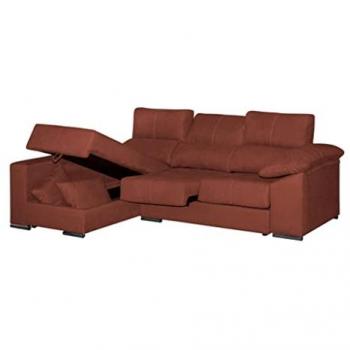 Sofá Chaise Longue Esquinero Reversible Hela 265x150 cm Rojo Tejido ACUALINE Desenfundable con Arcón y Montaje Incluido