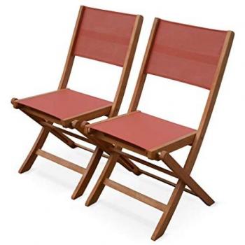 Pareja de sillas de mesa de jardín Eucalipto Terracota, set de 2, plegables, dimensiones 50x58.7x89 cm