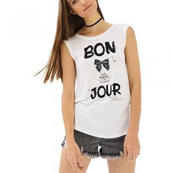 trueprodigy Casual Mujer Marca Camiseta De Tirantes con impresión Estampada Ropa Retro Vintage Rock Vestir Moda Cuello Redondo Sin Manga Slim Fit Designer Fashion Top, Colores:White, Tamaño:XS