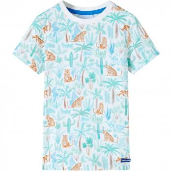 Camiseta Infantil de Manga Corta Color Crudo con Estampado de Tigres 128