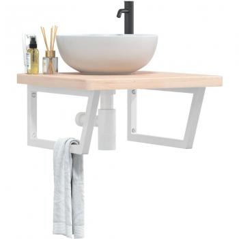Estante de lavabo de pared de acero y madera maciza de roble marrón vidaXL
