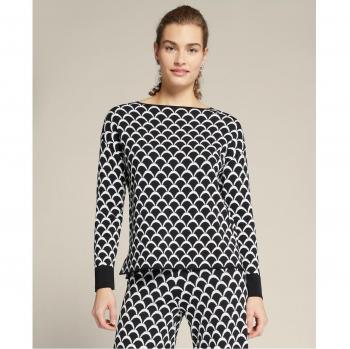 Elena Mirò - Women's Wave Pattern Long Sleeve Sweatshirt with Solid Cuffs, Black, Size XS
