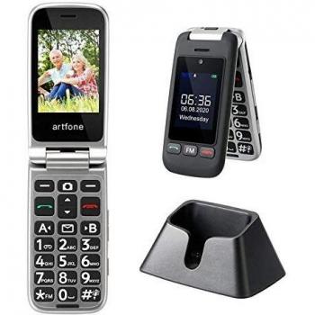 Artfone Teléfono celular Senior con tapa desbloqueada, teclas grandes, botón SOS, alto volumen, radio FM, cámara para ancianos