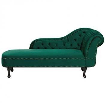 Chaise Lounge Chesterfield Verde Derecho en Terciopelo con Botones Nimes