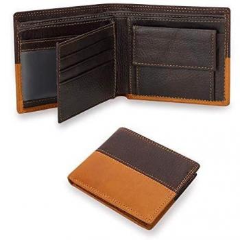 Carteras para Hombre Billetera para Hombre de Cuero auténtico con tecnologia de Bloqueo RFID. Diseño Delgado con 12 Ranuras. Cartera Plegable Regalo de Cumpleaños para Padre Novio
