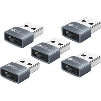 Adaptador USB 2.0 A Macho a USB-C Hembra, Set de 5, Aluminio Gris