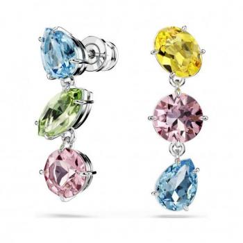 Pendientes Gema Swarovski Bañados en Rodio, Diseño Asimétrico, Multicolor, para Dama