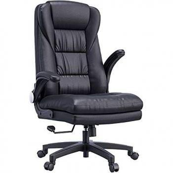 Hbada Silla de Oficina Silla de Escritorio Silla de Ejecutivo Silla giratoria ergonómica Respaldo Engrosado de Piel sintética Apoyabrazos Plegable Negro