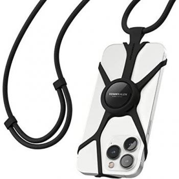 Correa Ajustable para Teléfono Móvil Vonmählen Infinity Plus - Nylon y Silicona Negra con Soporte para el Dedo