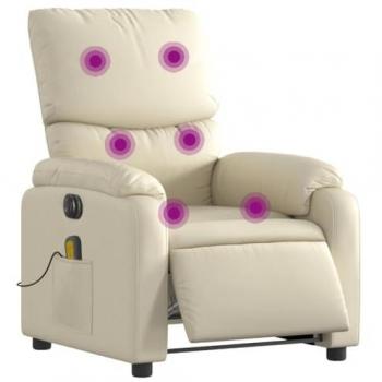 Sillón de masaje reclinable eléctrico de cuero sintético crema con respaldo y reposabrazos, asiento ajustable, ideal para dormitorio y sala de estar
