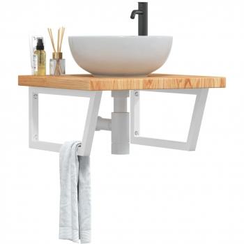 Estante de lavabo de pared de acero y madera maciza de roble vidaXL Marrón