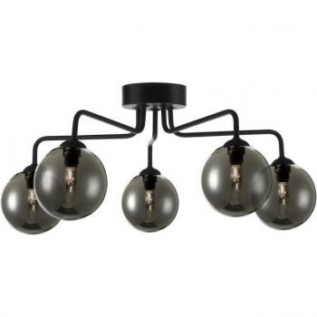 Plafón Feya Negro mate, cristal ahumado, 5 bombillas, diámetro de 22 cm, tipo de lámpara semi empotrada, compatible con bombillas G9