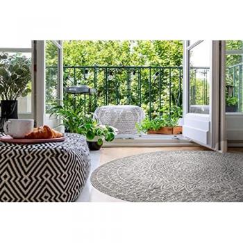 Alfombra de Cuerda Sisal Loft 21207 Rosetón Boho Marfil/Plata/Taupe Círculo 160 cm