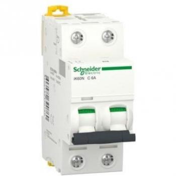 Schneider Electric A9K17206 IK60N Interruptor Automático Magneto Térmico, 2P, 6A, Curva C, 78.5mm x 18mm x 85mm, Blanco