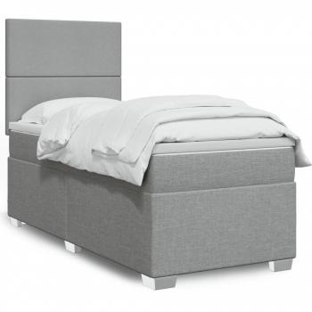 Cama box spring de muelles con colchón gris claro 90x190 cm Tela Vidaxl