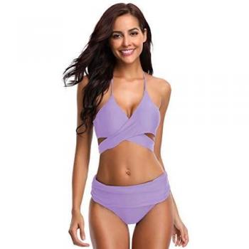 SHEKINI Bikini de Traje de baño de Colores Oscuros para Mujer Bikini de Tirantes Bikini de Cintura Alta de Dos Piezas