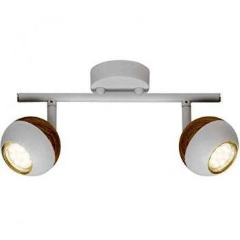 Foco LED de techo Scan 2 luces GU10, blanco y madera clara, 600 lm, regulable